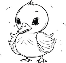 Cute little baby duck. Vector illustration. Coloring book for children.