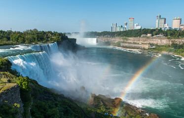 Captivating Rainbow over Majestic Niagara Falls in Picturesque Surroundings