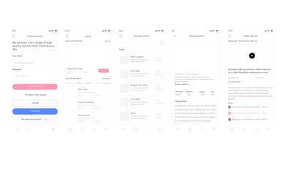 Food Recipe, Cooking & Food Plan Pink Mobile App & Ui Kit Template