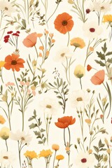 Obraz premium flower, floral, pattern, nature, spring, illustration, summer, design, leaf, art, seamless, plant, wallpaper, card, decoration, beauty, vintage, garden, pink, ornament, drawing, blossom, season, color