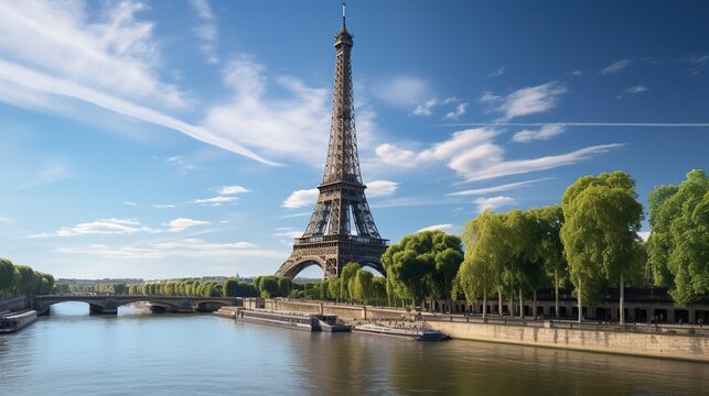 Eiffel tower in paris city at sunny day
