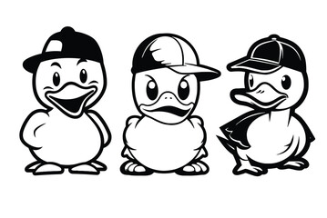 cute duck black and white logo vector illustration
