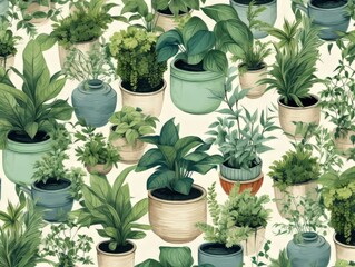 pattern with plants, plants in pots