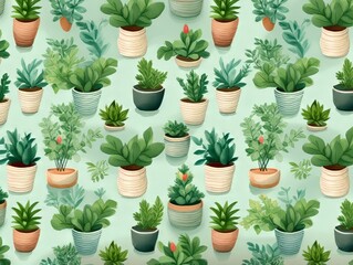 pattern with plants, plants in pots