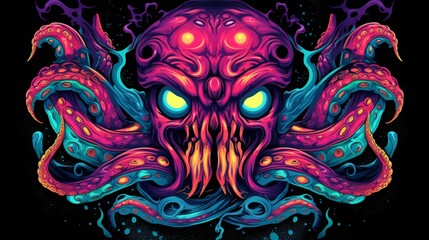 super psychedelic magic monster with tentacles in high.Generative AI - obrazy, fototapety, plakaty