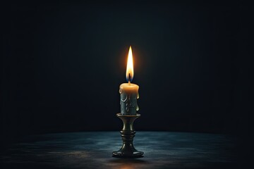 Solitary candle glowing in a dark room. Generative AI