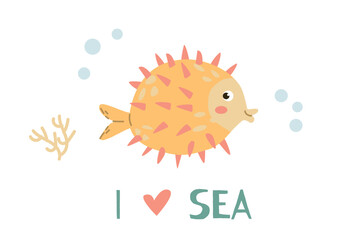cute fugu fish with lettering - baby background © ZhumaStudio