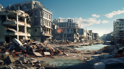 A city destroyed by a natural disaster