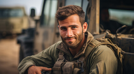 Dedication and Service: An Israeli Soldier Defending His Homeland - obrazy, fototapety, plakaty