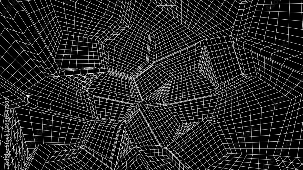 Aufkleber Geometric grid background with 80s styled mesh. Cyberpunk abstract background with retro computer grid.