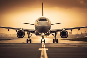 Skyward bound. Jetting into sunrise. Commercial aviation adventure. Journey beyond clouds. Aircraft in motion. Departure and arrival. Sunset silhouette. Modern air travel