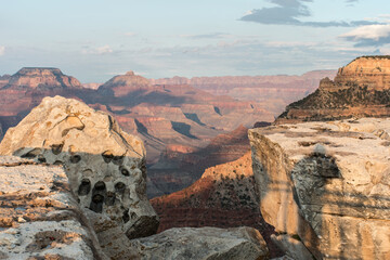 Tranquil Grand Canyon Landscape: Pastel Sky and Rock Formations in Arizona