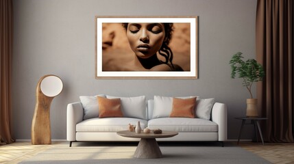 wall art frame mockup room interiors hyper realistic.Generative AI