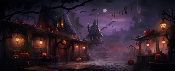  a Scary Place with Wooden Abandoned Houses with some Mysterious Light On. Halloween. © Design Mela