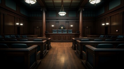 сourtroom interior. Empty Courthouse room interior. Law and Justice concept - obrazy, fototapety, plakaty