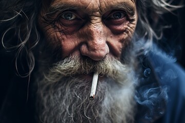 portrait photo of an elderly man smoking