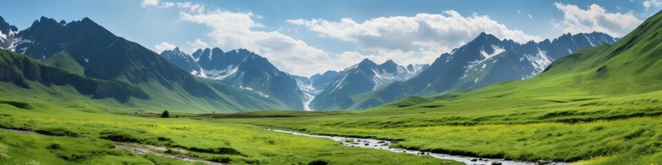 valley in the highlands with magnificent mountains