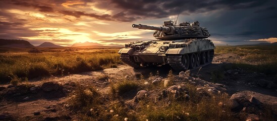 Army soldier's Battle Tank during military training - obrazy, fototapety, plakaty