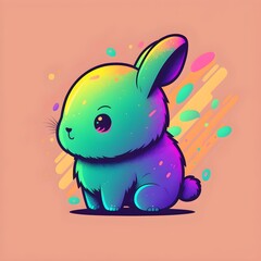line art vector graphics cute small bunny bright colors pixar style flat graphic 8k 