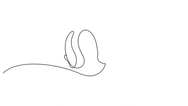 Self drawing animation of hearing aid drawn by continuous one line. Hearing device single line illustration. International week of the deaf minimalist design.