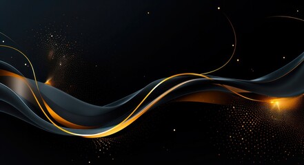 Abstract Dark Wave Wallpaper with Gold Motifs Generated by AI for Web and Print Design
