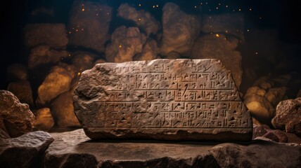 Ancient Armenia: A Stone Tablet with Intricate Cuneiform Script - obrazy, fototapety, plakaty