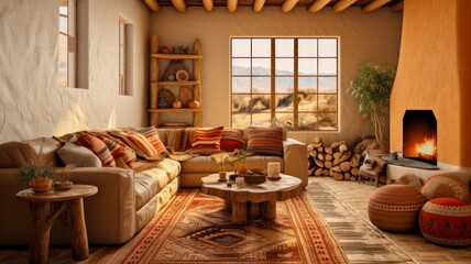 Anglo-Saxon, Southwest Fusion Living Room depicted in visual format using AI technology.