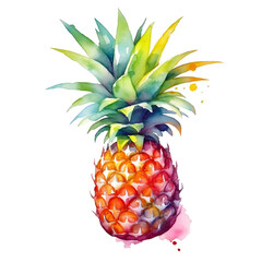 Watercolor Pineapple Tropical Summer Decor and Exotic Art