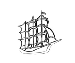 Minimal sail boat outline illustration. Simple of vintage boat in stylized ink brush drawing vector design.