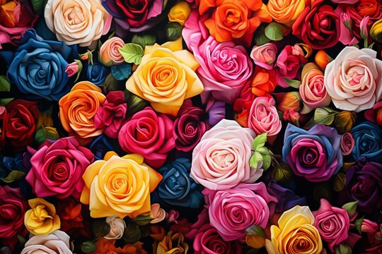 Colorful floral artwork with roses. Generative AI