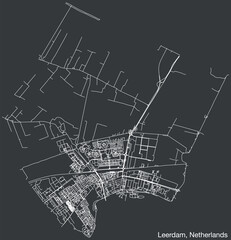 Detailed hand-drawn navigational urban street roads map of the Dutch city of LEERDAM, NETHERLANDS with solid road lines and name tag on vintage background