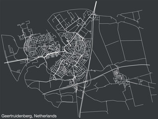 Detailed hand-drawn navigational urban street roads map of the Dutch city of GEERTRUIDENBERG, NETHERLANDS with solid road lines and name tag on vintage background