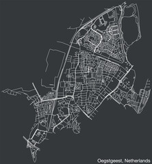 Detailed hand-drawn navigational urban street roads map of the Dutch city of OEGSTGEEST, NETHERLANDS with solid road lines and name tag on vintage background