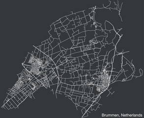 Detailed hand-drawn navigational urban street roads map of the Dutch city of BRUMMEN, NETHERLANDS with solid road lines and name tag on vintage background