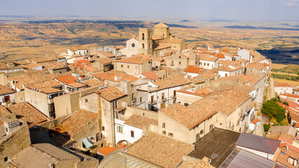 Fototapeta na wymiar Aerial view of Acerenza. It's a comune in the province of Potenza, in the Southern Italian region of Basilicata. The cathedral of the town is one of the most notable Romanesque structures in Italy.