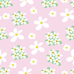 seamless pattern with white daisies and champa flowers with pink background