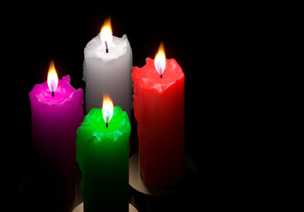 The candles of Advent. Fourth Sunday of Advent. Preparing for Christmas - 3D Illustration