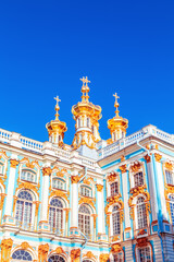 The majestic and beautiful Catherine Palace in Pushkin (Tsarskoe Selo) in golden autumn.