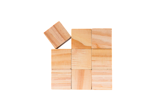 Wooden geometric shapes cube for conceptual design. Business, Education, game. isolated on a white background.PNG