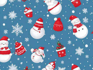 christmas background with snowman and snowflakes, ai generative 