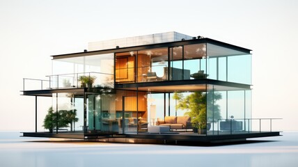 Modern glass house created with Generative AI