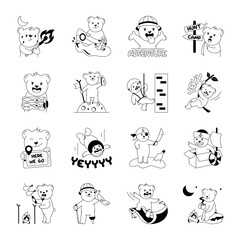 Set of Teddy Bear Glyph Stickers 

