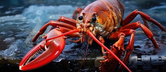 A lobster is captured near the Channel Islands during a 6 5 month season in California With copyspace for text