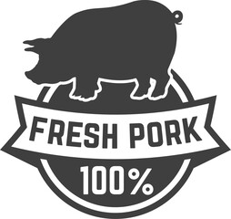 Farm fresh pork meat. Label template with pig meat