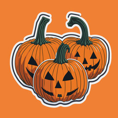 A group of pumpkins with faces