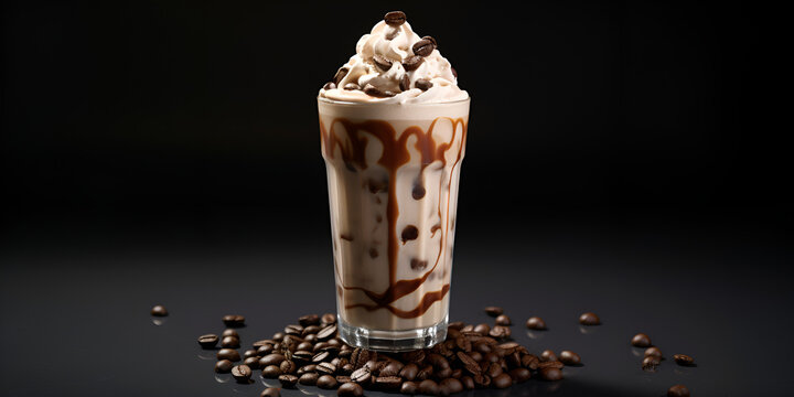 Delicious Cream Iced Mocha Coffee white dark background