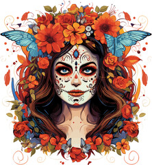 Catrina mexican day of the dead, illustration isolated on white background vector