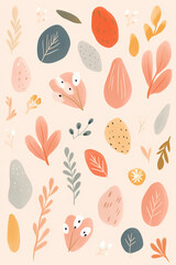 A painting of leaves and flowers on a white background,  Generative AI