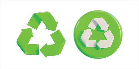 3d trash recycle icon set 3d rendering