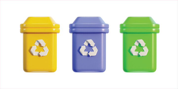 3d recycle and trash bin icon set vector illustration